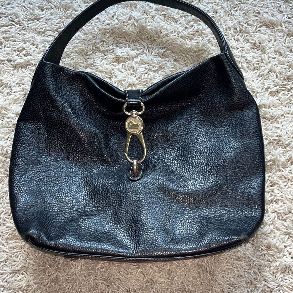 D&B Black Leather Hobo Bag Belvedere Logo Lock Shoulder Bag